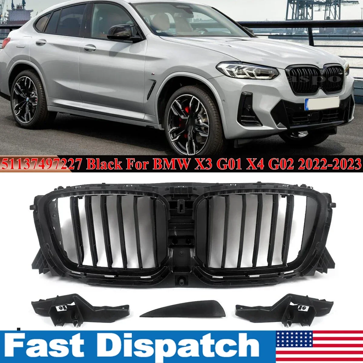 Front Upper Radiator Grille Active Air Shutter For BMW X3 G01 X4 G02 2022-23 LCI