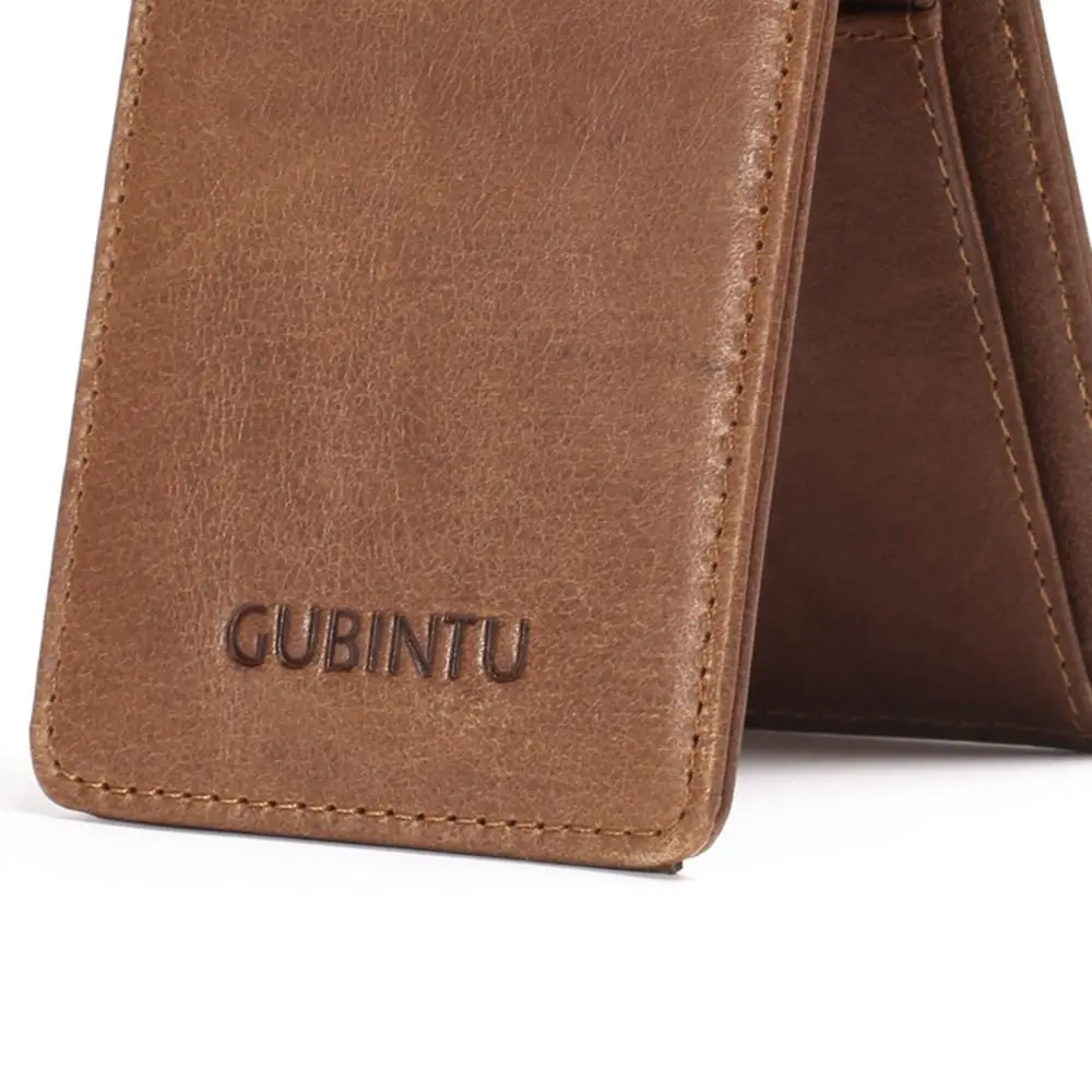 Minimalist Genuine Leather Mens Wallets Vintage Slim RFID Blocking Card Holder Thin Card Protection Bifold Money Clip Wallet Man