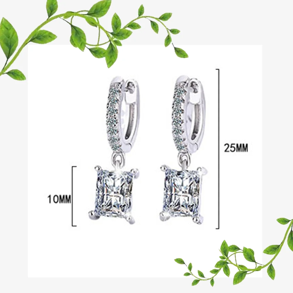 انخفاض القرط هوب القرط للنساء ختم 925 فضة 2025 مربع الزركون استرخى القرط الغضروف الصغيرة كبيرة #2
