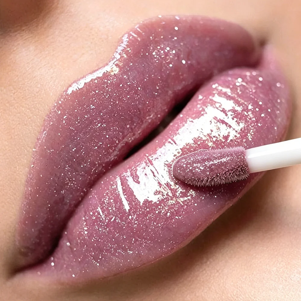 JUJU DREAM Retro Shimmer Lip Gloss Pearlescent Nude Pink Glitter Liquid Lipstick Long Lasting Tint
