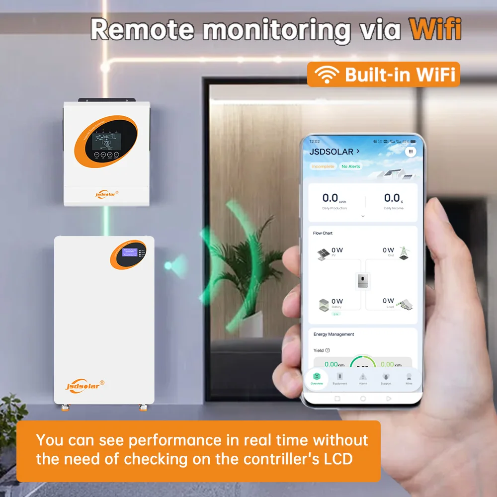 New jsdsolar 6.5KW 48V Hybrid Solar Silent Inverters 230VAC On/Off Grid Pure Sine Wave Wifi Monitor MPPT 120A PV 9000W For Home view 4