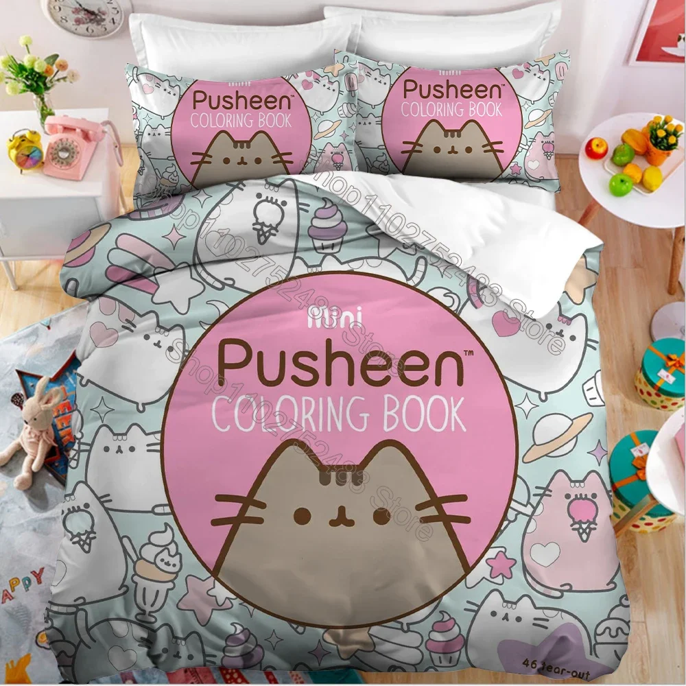 Pusheen Bedding Set Kawaii Pillowcase Quilt Cover Anime Bedclothes Cartoon Printed Quilt Cover Duvet Child Bedroom Decoration
