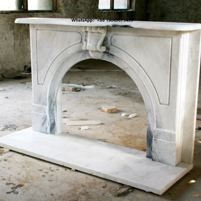 Home Interior Decoration Hand Carved New Design Decorative Mantel Fireplace White Marble Fireplace     h003