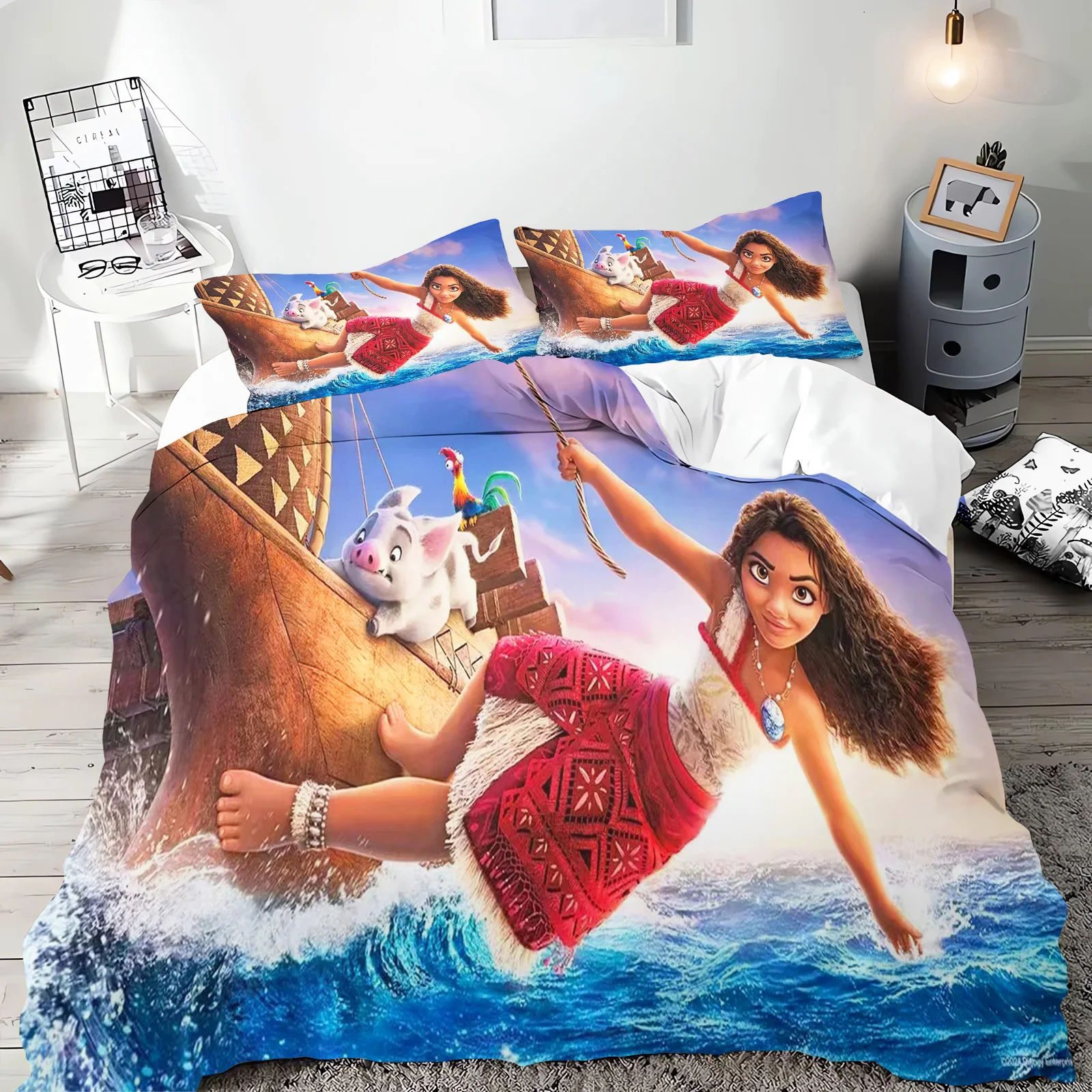 

Moana Duvet Cover Set Bedding Cute Printed Cartoon Quilt Cover Comforter Sets 3-Piece Set 1 Covers King Size