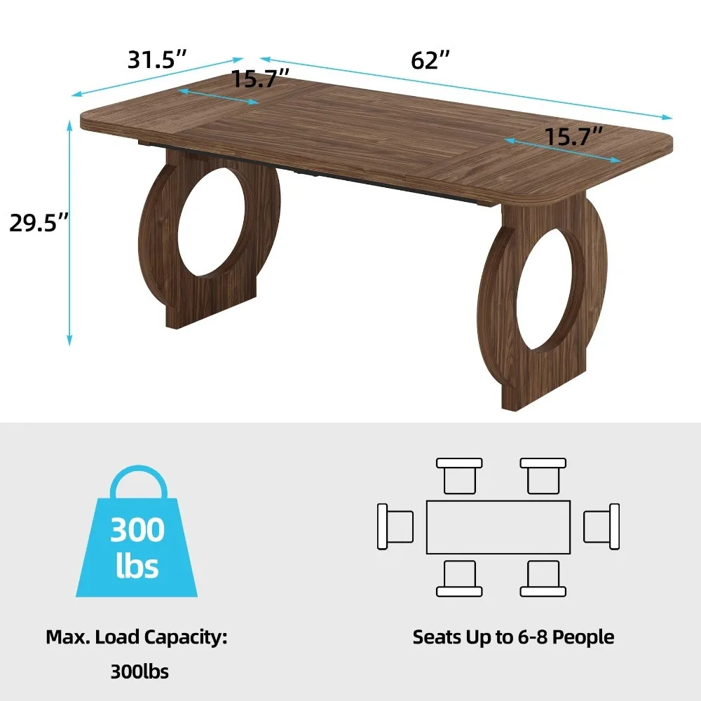 2024 New Farmhouse Dining Table for 4 To 6 People,  Wood Rectangular Dining Room Table for Dinner Kitchen Living Room