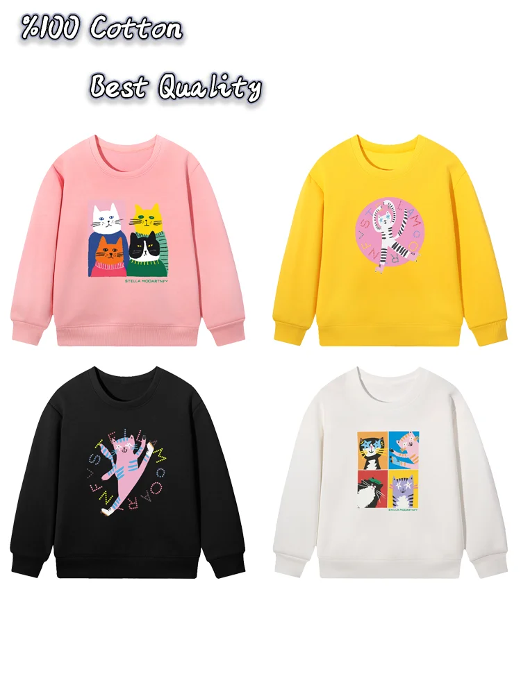 fashion new cute Cat graphics girl sweatshirt cotton children winter clothes tops cartoon anime kids pullover baby girls hoodies