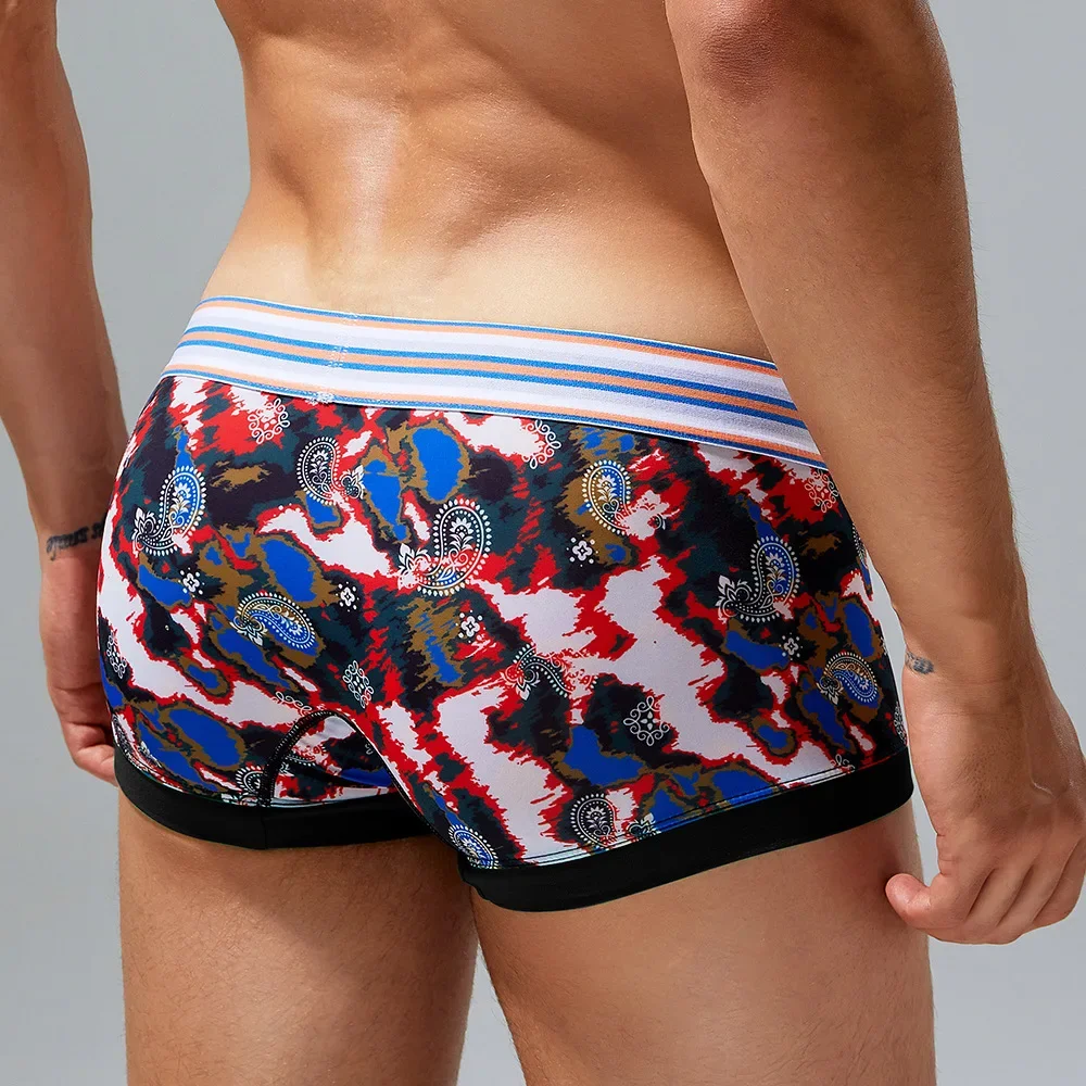 Trend Brand Camouflage Pattern Men Boxer Shorts Breathable Flat‑Leg Intimate Underwear For Summer