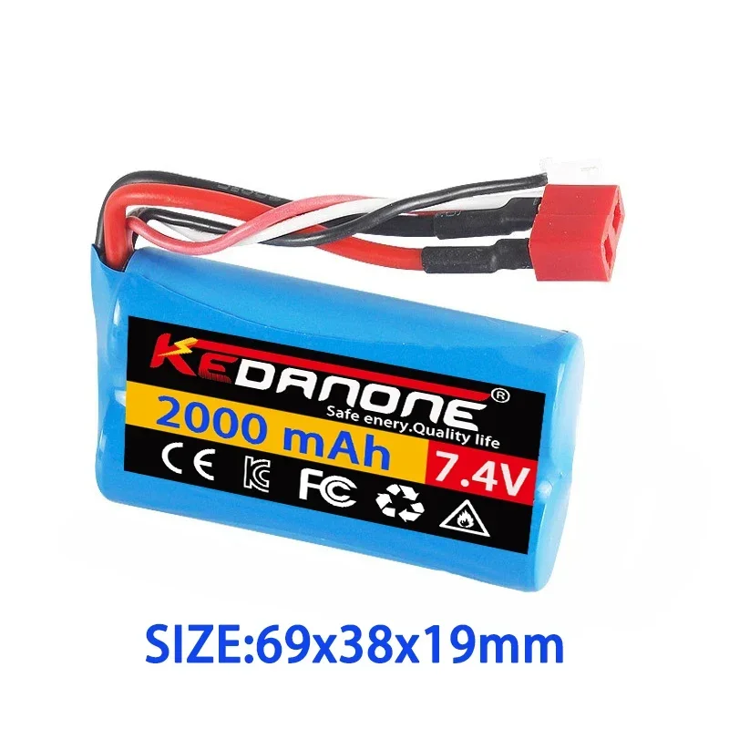 7.4V 2000mAh Lipo Battery / USB Charger 2S T Plug For Wltoys 144001 12428 12423 104001 124019 124018 RC Racing Car Toys Parts