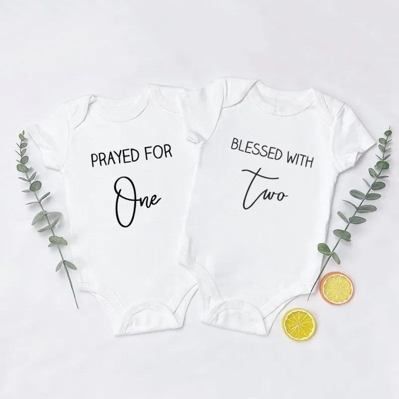 Funny Prayed for One Blessed with Two Newborn Boy Girl Bodysuits Soft Casusl Baby Onesies Twin Clothes Infant Baby Bodysuits
