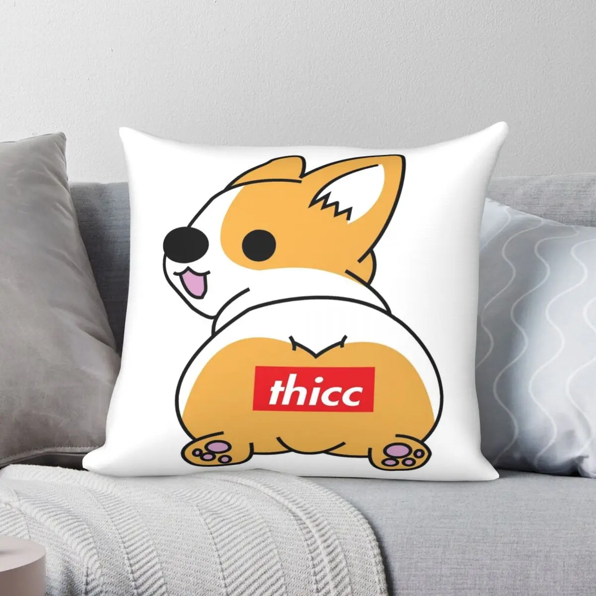 Thicc Corgi Butt Square Pillowcase Polyester Linen Velvet Pattern Zip Decor Sofa Seater Cushion Case 18