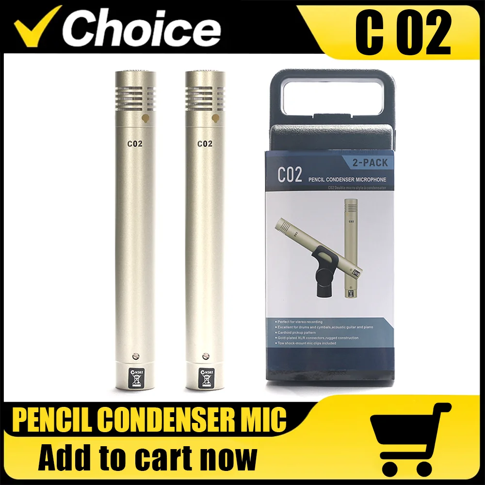 C02 um par de microfone condensador de lápis, suspensão de diafragma pequeno com clipe, gravação de piano, instrumento de gravação, tipo lápis
