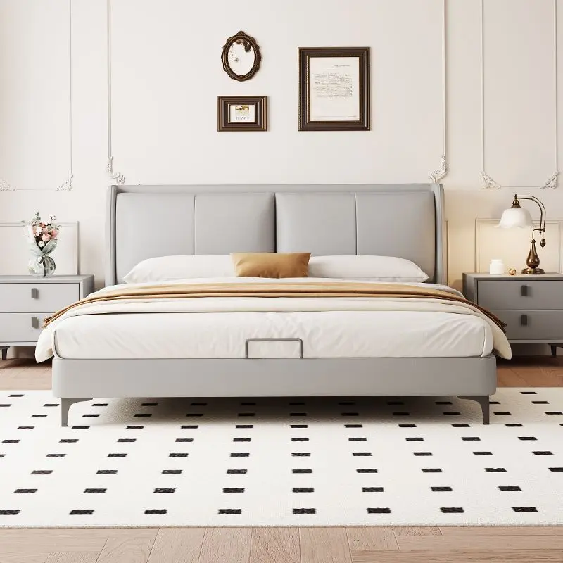 

Leather bed Leather bed 1.5m double small apartment soft bag wedding bed Master bedroom