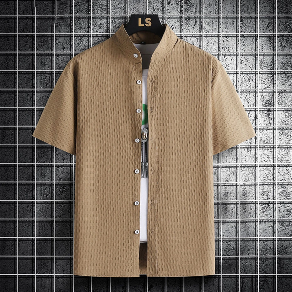 Summer Short Sleeve Shirts Men 8XL Plus Size Shirts Stand Collar Fashion Casual Solid Color Shirt Male Big Size Tops Summer