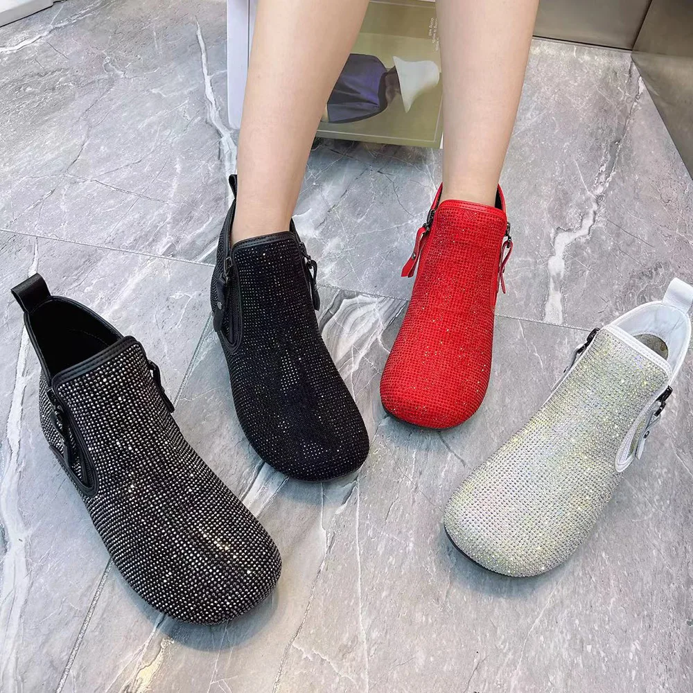 Women Boots Rhinestone Fashion Casual Women Shoes Plus Size Female Flat Boots Antislip Brand Shoes