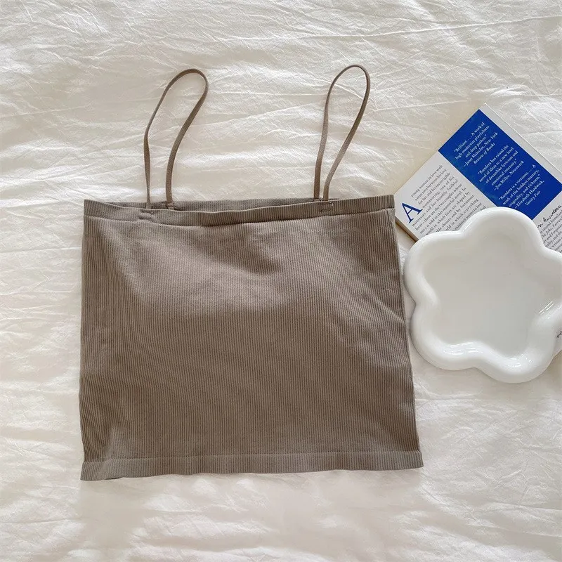 توب نسائي صيفي مخطط بحمالات وتصميم ملفوف حول الصدر، مصنوع من النايلون، مريح وقابل للتنفس