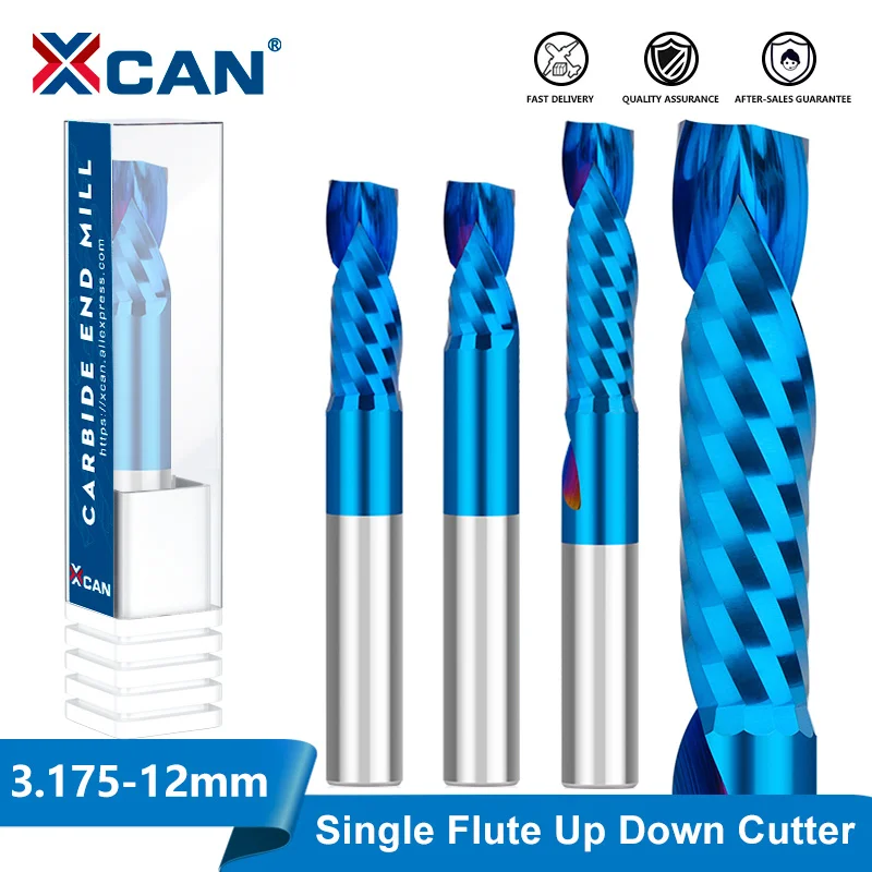 XCAN Compressie Frees 3.175/4/6/8/10/12 Schacht UP DOWN Cut End Mill O Fluit Enkele Fluit CNC Router Bit voor Houtbewerking