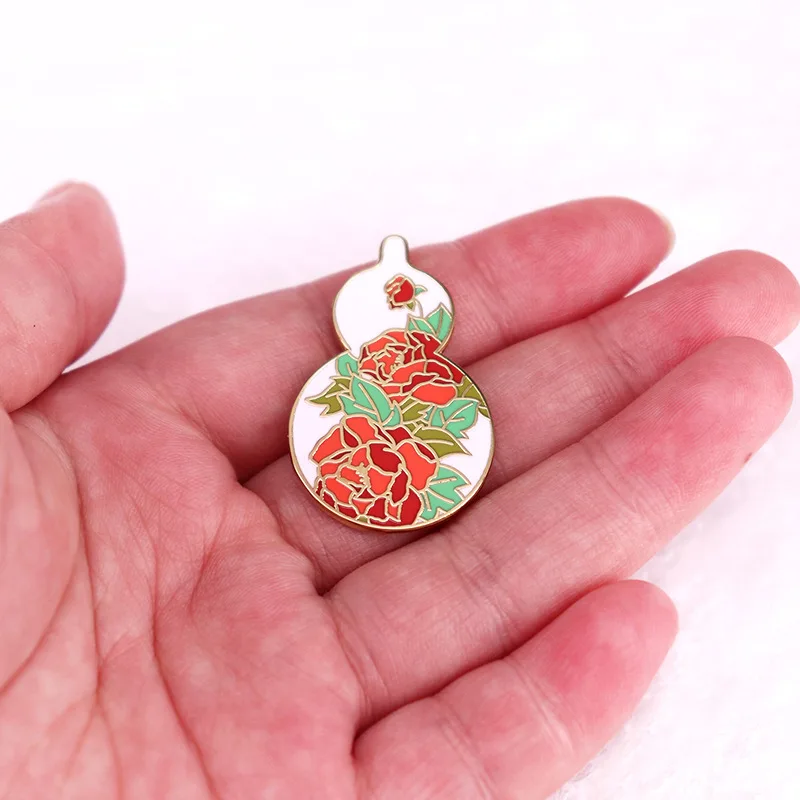 A2727 bunga Peony labu koper lencana bros untuk pakaian pin Enamel pin Lapel untuk ransel Aksesori hadiah penggemar