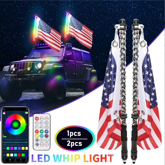 

Автомобильный мотоциклетный 6 футов светодиодный кнут светодиодный RGB водонепроницаемый гибкий пульт дистанционного управления через приложение светодиодный флагшток для внедорожника ATV UTV RZR