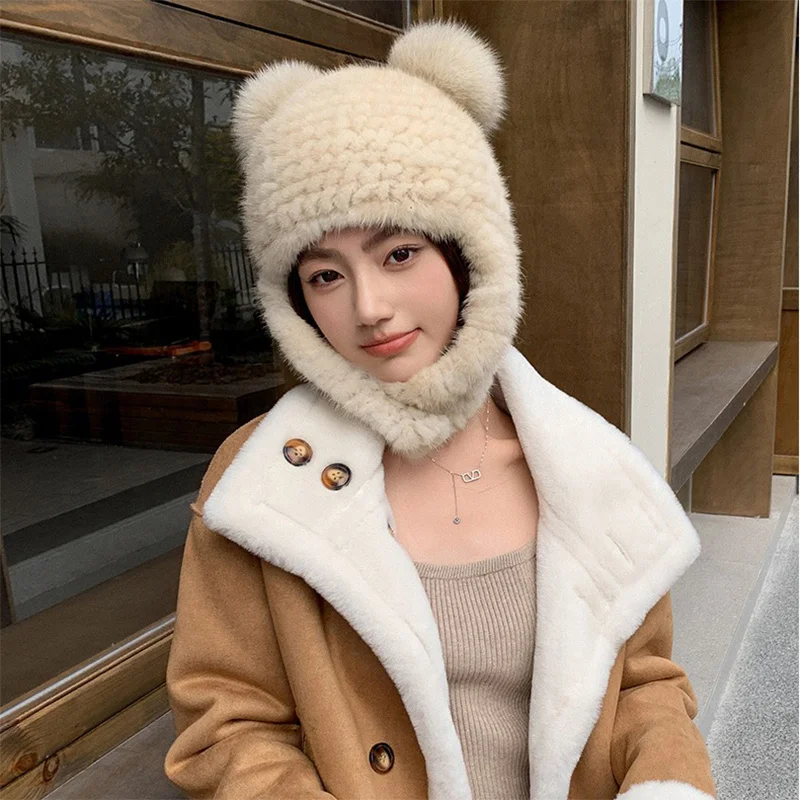 

New Women's Premium Warm Hat Winter Korean Deluxe Mink Hair Cute Fur Hat Outdoor Travel Hat Thickened Windproof Fashion 2023