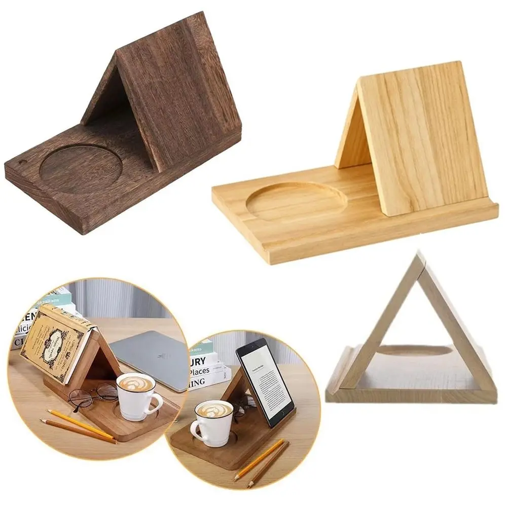 Multi-Functional 2 in 1 Wood Book Stand Reading Book Coffee Organizer Triangle Reading Stand Study Room
