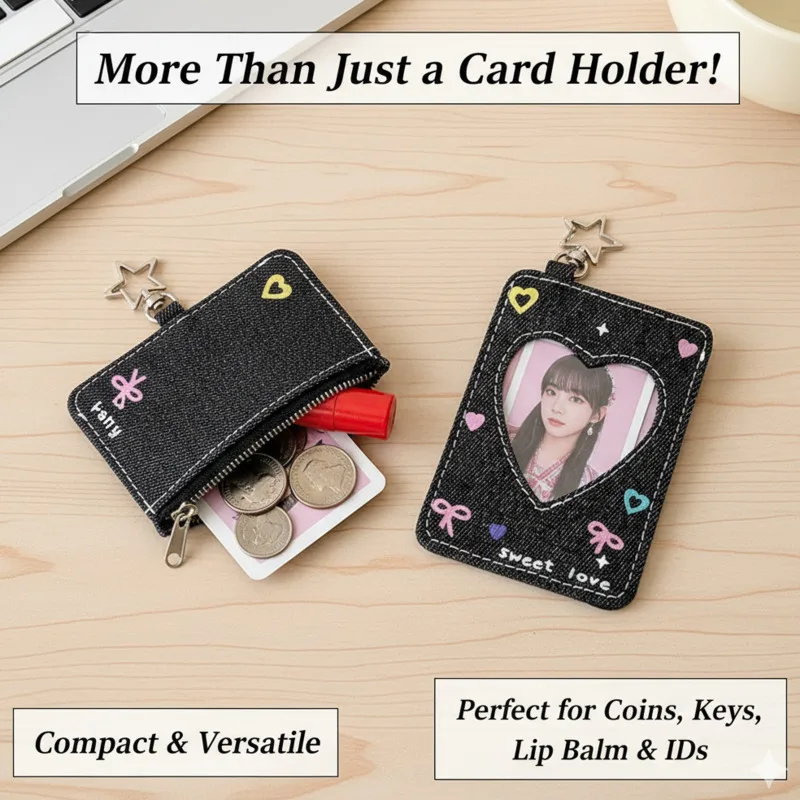 

Y2K Holder Keychain Love Heart ID Card Denim Star Card Cute Photocard Case Backpacks Hanging Girl Storage Cover Women's Handbag