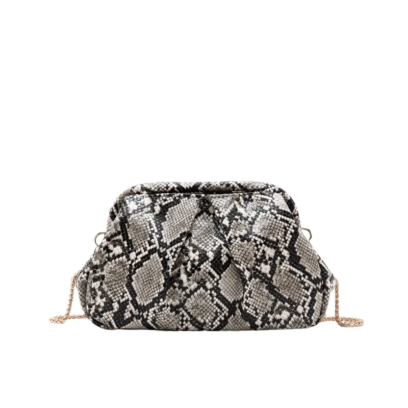 

Women's handbag Fashion Snakeskin Cloud Clutch With Chain Strap Convertible Evening Party Bag Crossbody Mini