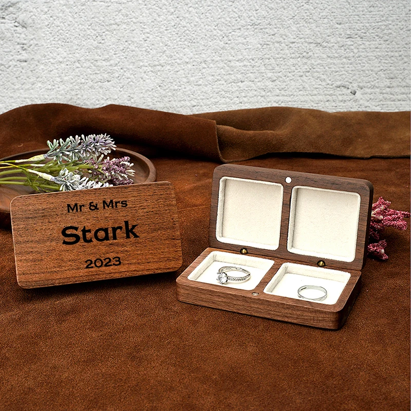 

Personalized Wooden Jewelry Box Couple Ring Box for Wedding Ceremony Engagement Wedding Anniversary Engraved Ring Storage Case