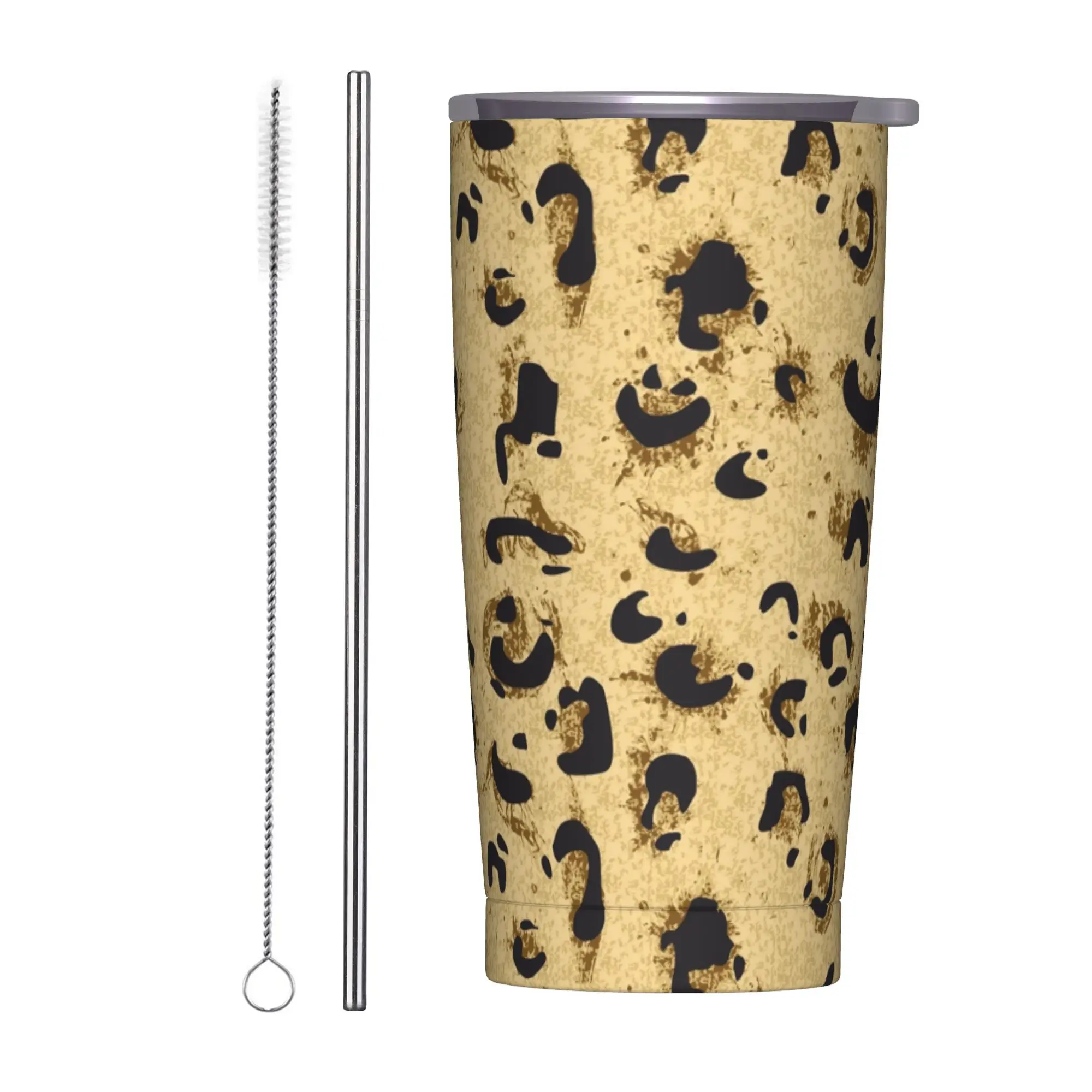 Leopard texture Tumbler Vacuum Insulated Tiger Skin Leopard Texture Coffee Cups Vacuum Flask Double Wall Mug Spill Proof, 20oz