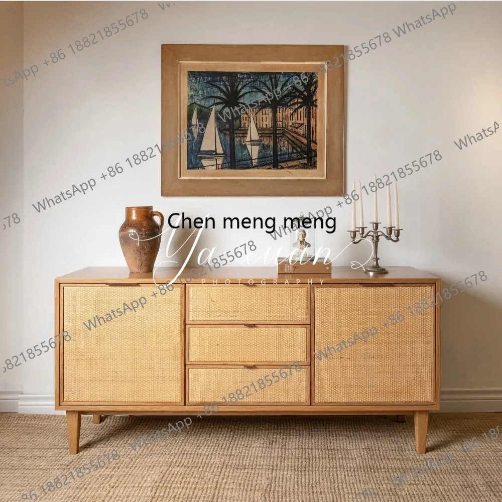 American medieval log solid wood rattan chest master bedroom frame structure whole oak