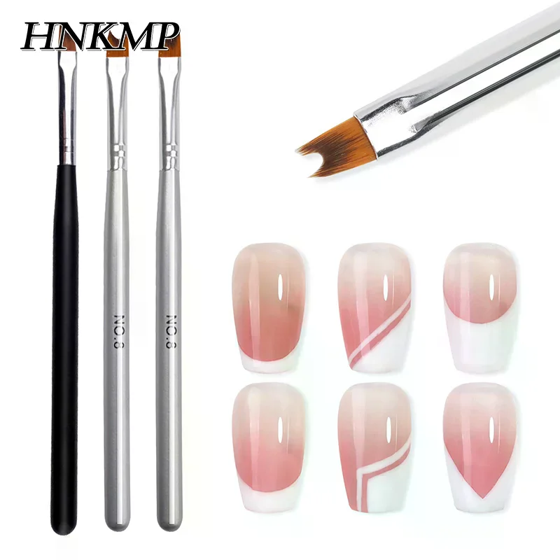 French Oblique Tip Nail Brush Half Moon Shape UV Gel Nail Acrylic Painting Drawing Liner Pen Silver Black Handle Manicure DIY