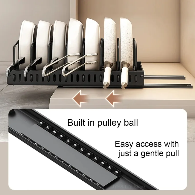Hot SaleMultifunctional Pull-out Sliding Kitchen Storage Rack Drawer Organizer for Pan Lids Spices Bowls Plates Cookware Storage view 3