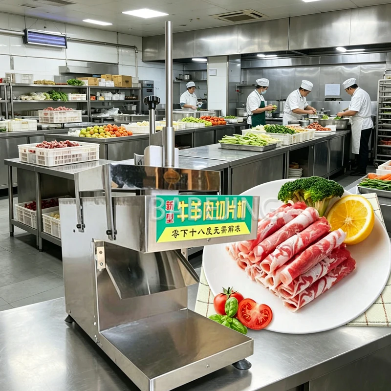 Commercial Fully Automatic CNC Stainless Steel Lamb Roll Bacon Slicer Frozen Meat Cutting Machine for Kitchen