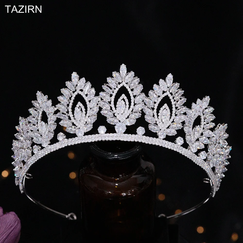 

TAZIRN New 5A Cubic Zirconia Handmade Bridal Crowns Birthday Party Diadema Wedding Tiaras Bridesmaid CZ Headdress Gift for Women