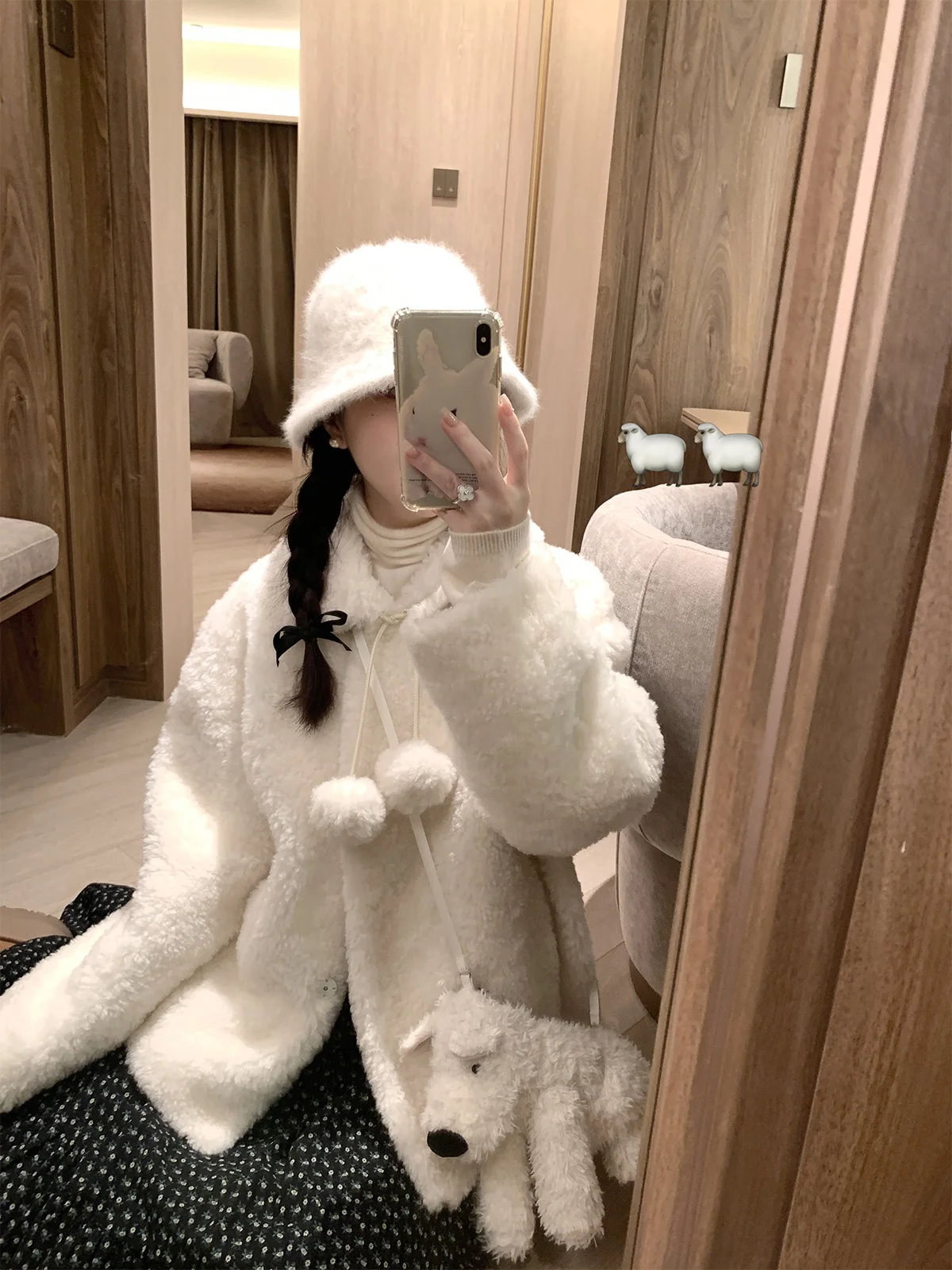 

LL Women's Warmth Fce Lamb Wool Coat Full eepskin Particle Design Winter Outerwear Long Sve Collar Button up