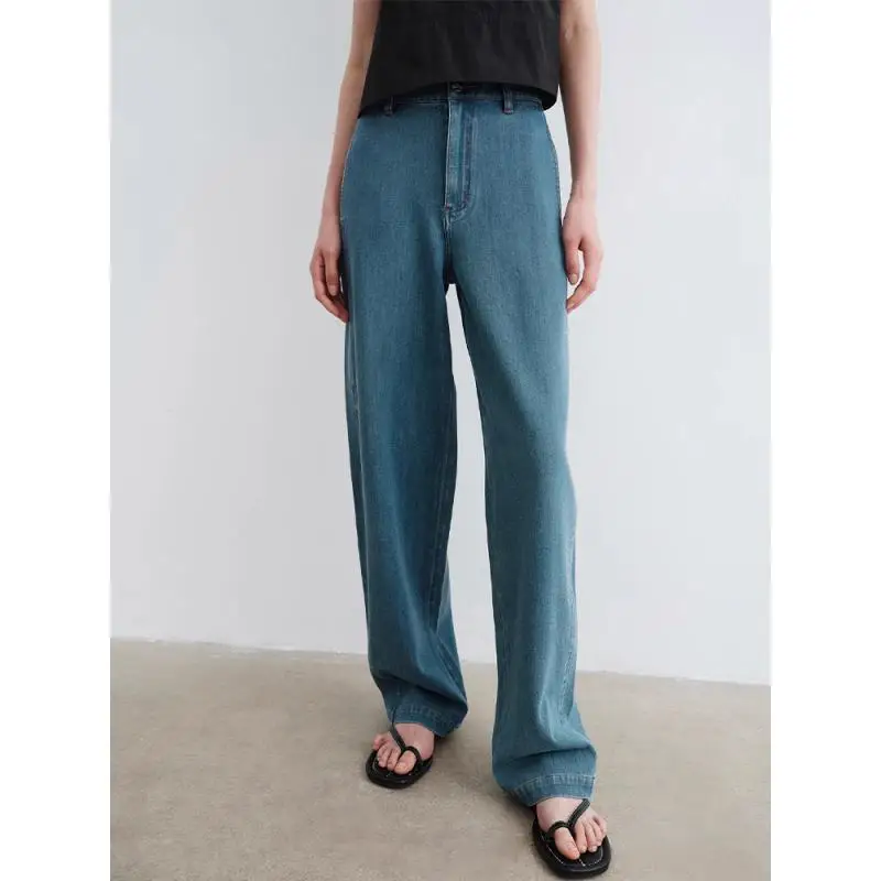 Withered French Minimalist Jeans Made Of Pure Cotton And Skin Friendly Washed Loose Cocoon Shaped Straight Leg Jeans For Women