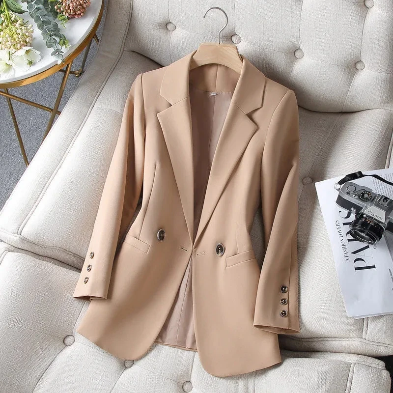 Khaki Casual Suit Jacket Female Spring And Autumn 2026 New Korean Version Temperament Slim Blazer Ladies Outwear Black Top