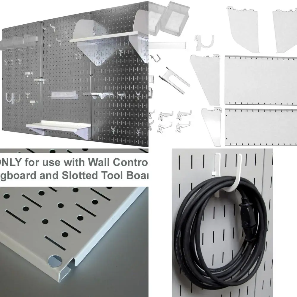 

White Pegboard and Slotted Tool Board Accessory Kit for Workstation Organization