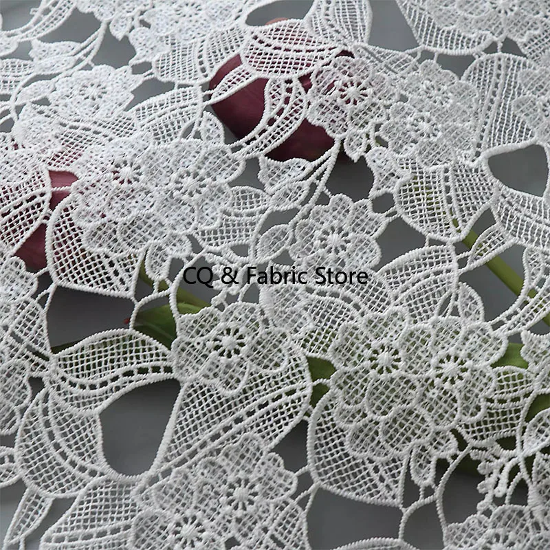 Pure White Embroidered Water-soluble Hollowed Out Lace Fabric For Wedding Dresses And Cheongsam Custom Clothing Sewing Fabrics