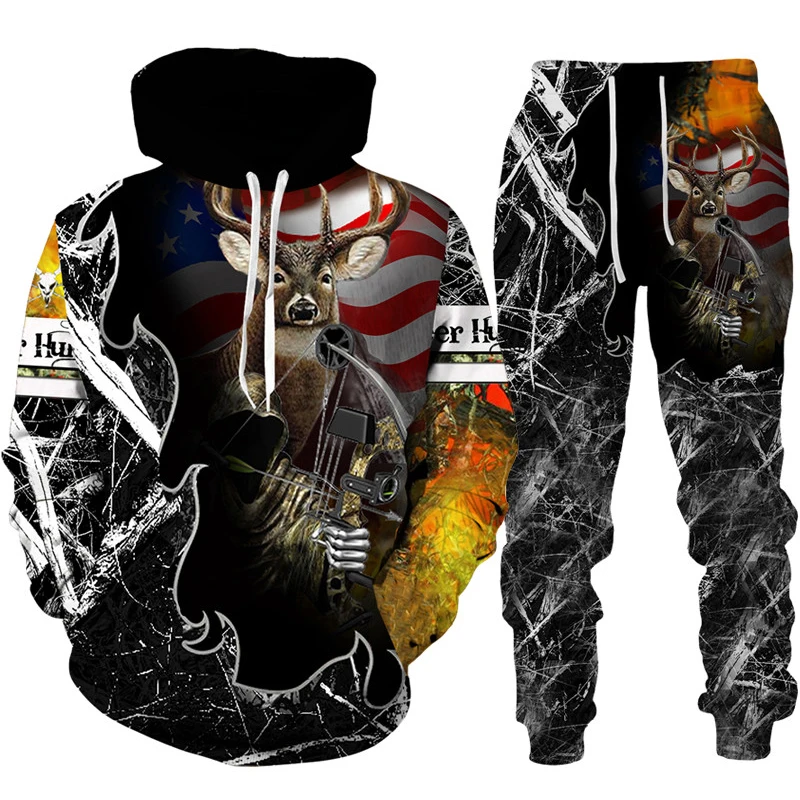 

Tracksuit Set Country Deer Hunting 3D Print Man Casual Hoodie+Pants 2pcs Set Fashion Camo Streetwear Oversize Pullover Clothes