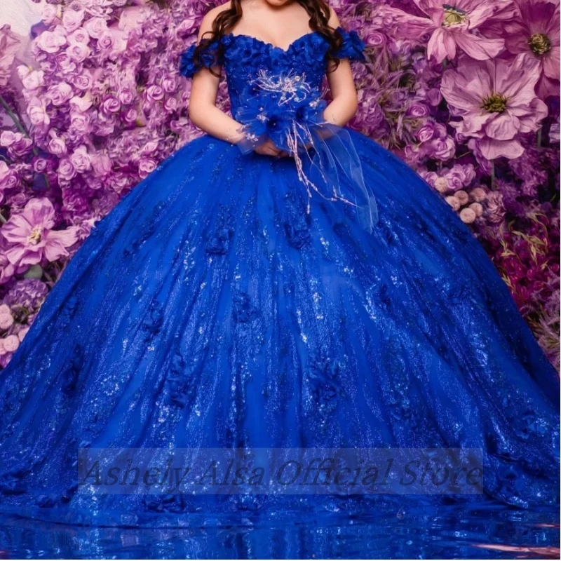 Ashely Alsa-Robe de Quinceanera bleu royal avec cape, robe de Rhflorale 3D, robes de fête d'anniversaire pour filles, 16 VX, nouveau