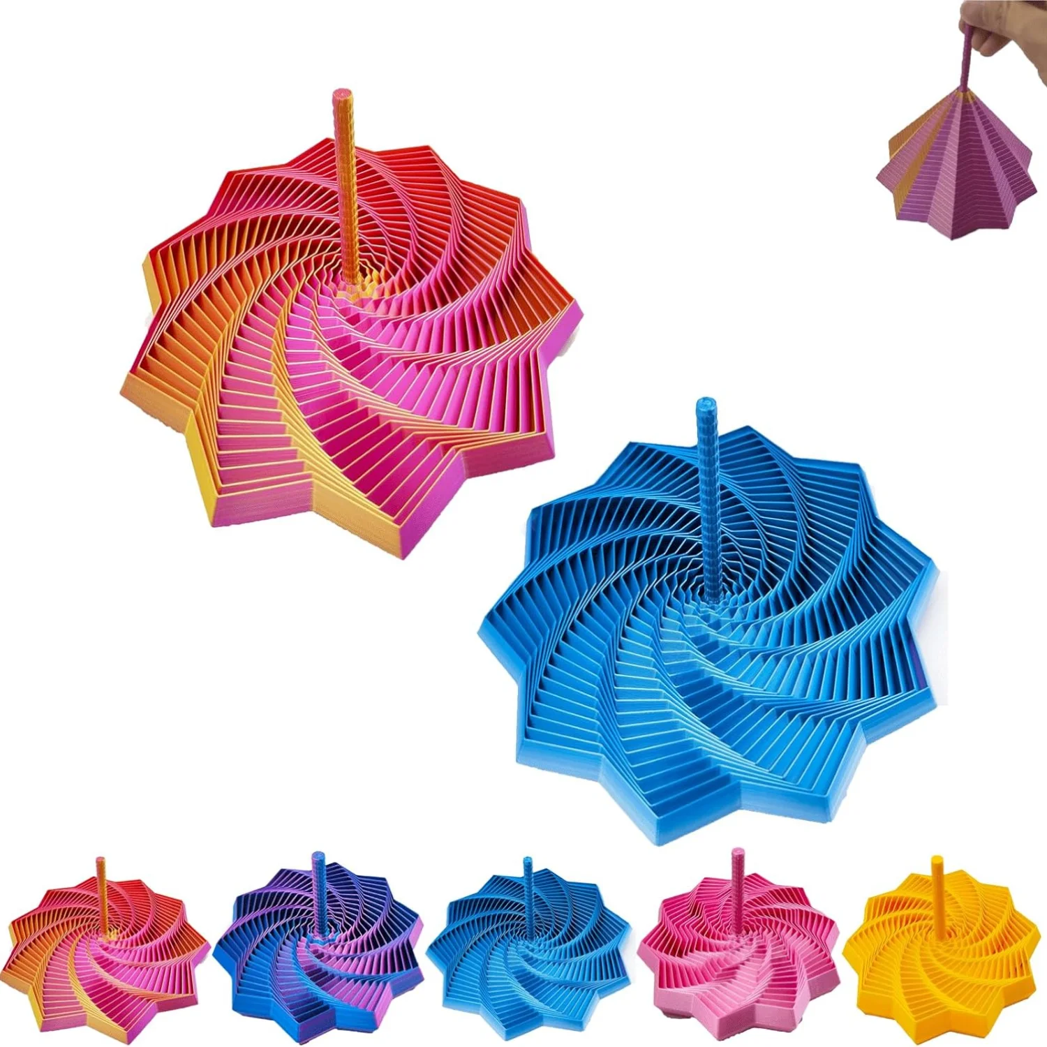 3D-gedruckter erweiterter sensorischer Fidget-Stern für Fokus und Entspannung, farbenfrohes, wirbelndes Spiraldesign, Stressabbau-Schreibtischspielzeug