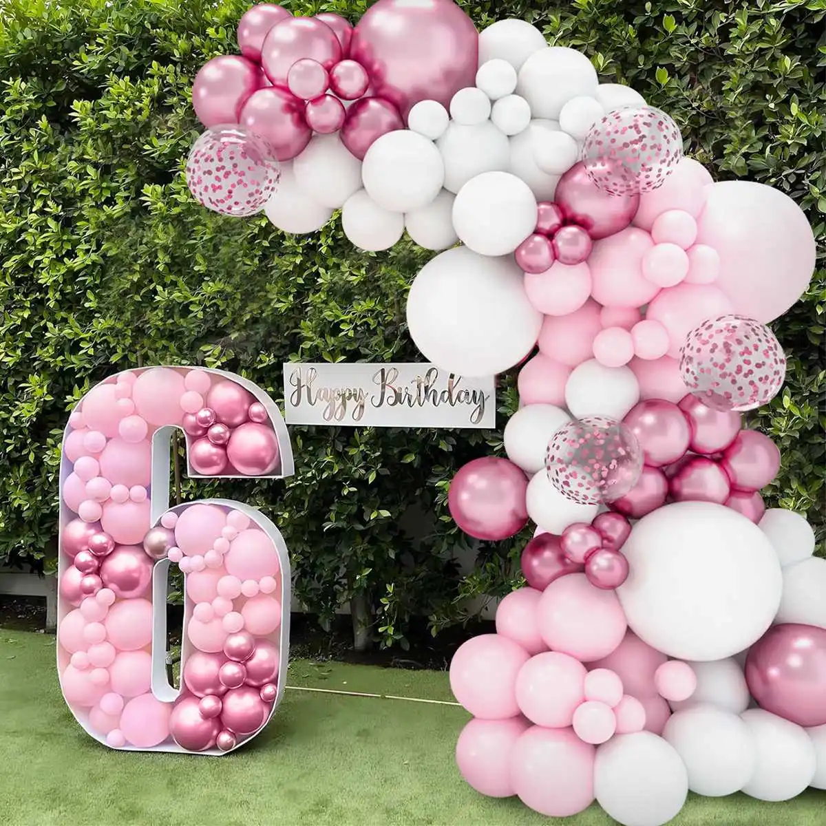 Macaron Pink Balloons Garland Arch Kit White Metal Pink Rose Gold Confetti Balloon Birthday Party Baby Shower Wedding Decoration