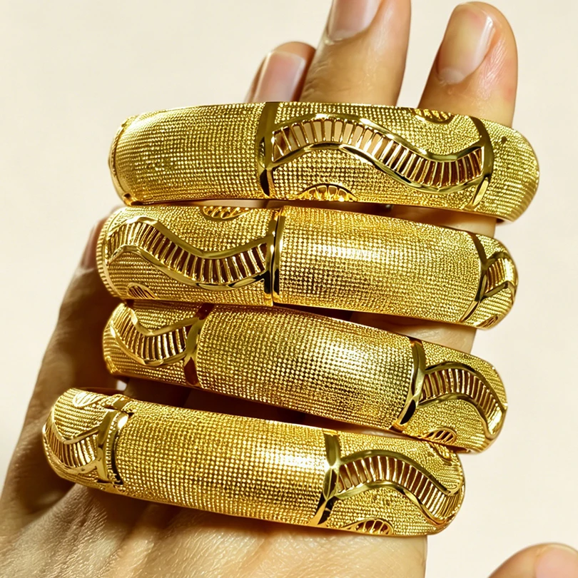 Bangls 4Pcs/lot Ethiopian Africa Gold Color Bangles For Women Flower Bride Bracelet African Wedding Jewelry Middle East Items