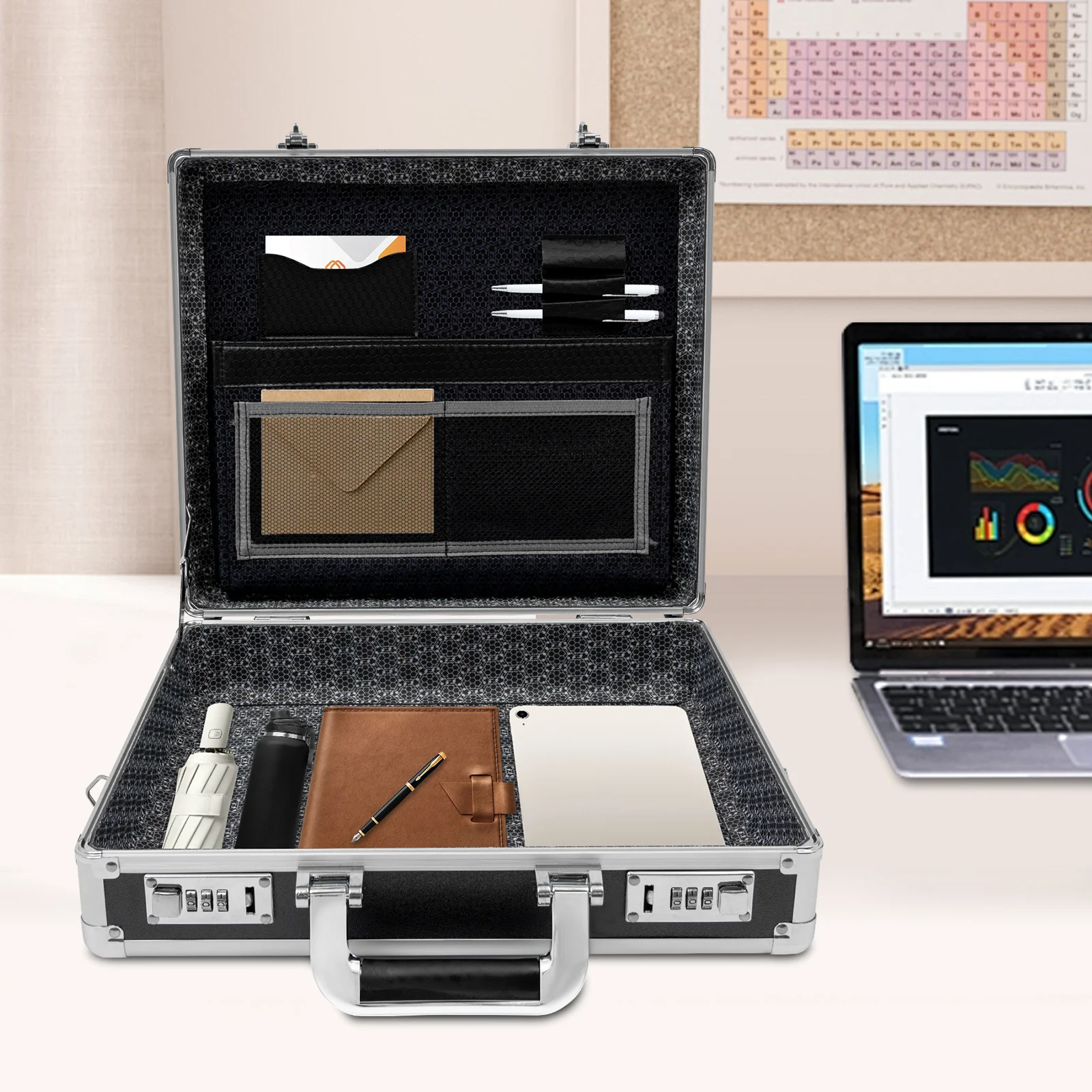 Locking Briefcase, Hard Security Briefcase with Dual Combination Locks, Briefcases for Bussiness Men and Women