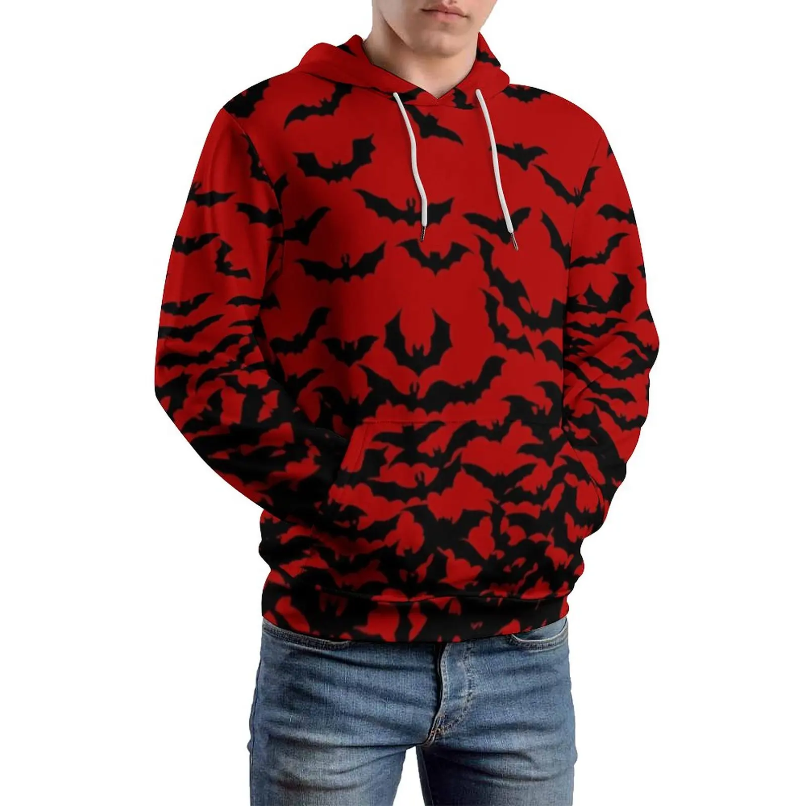 

Just Bats Red Loose Hoodies Spooky Halloween Classic Hoodie Men Long Sleeve Y2k Graphic Hooded Sweatshirts Plus Size