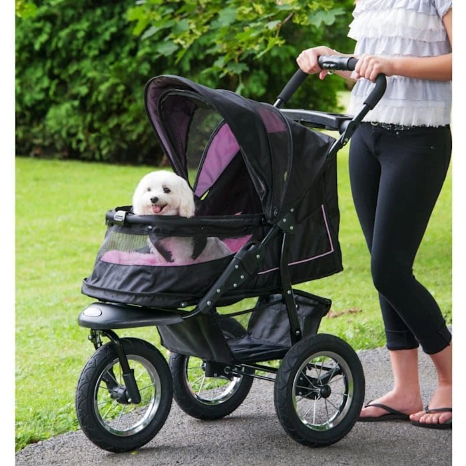 

US No-Zip NV Pet Stroller for Cats/Dogs, Zipperless Entry, Easy One-Hand Fold, Gel-Filled Tires, Plush Pad + Weather Cover