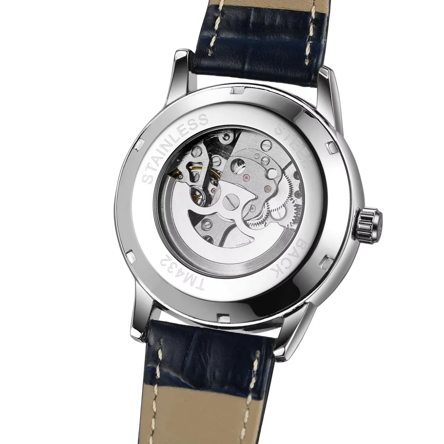 FORSINING Luxury Mens Automatic Mechanical Watch,Earth Star Moon Starry Milky Way Rhinestone Dial Leather Strap,3ATM Waterproof