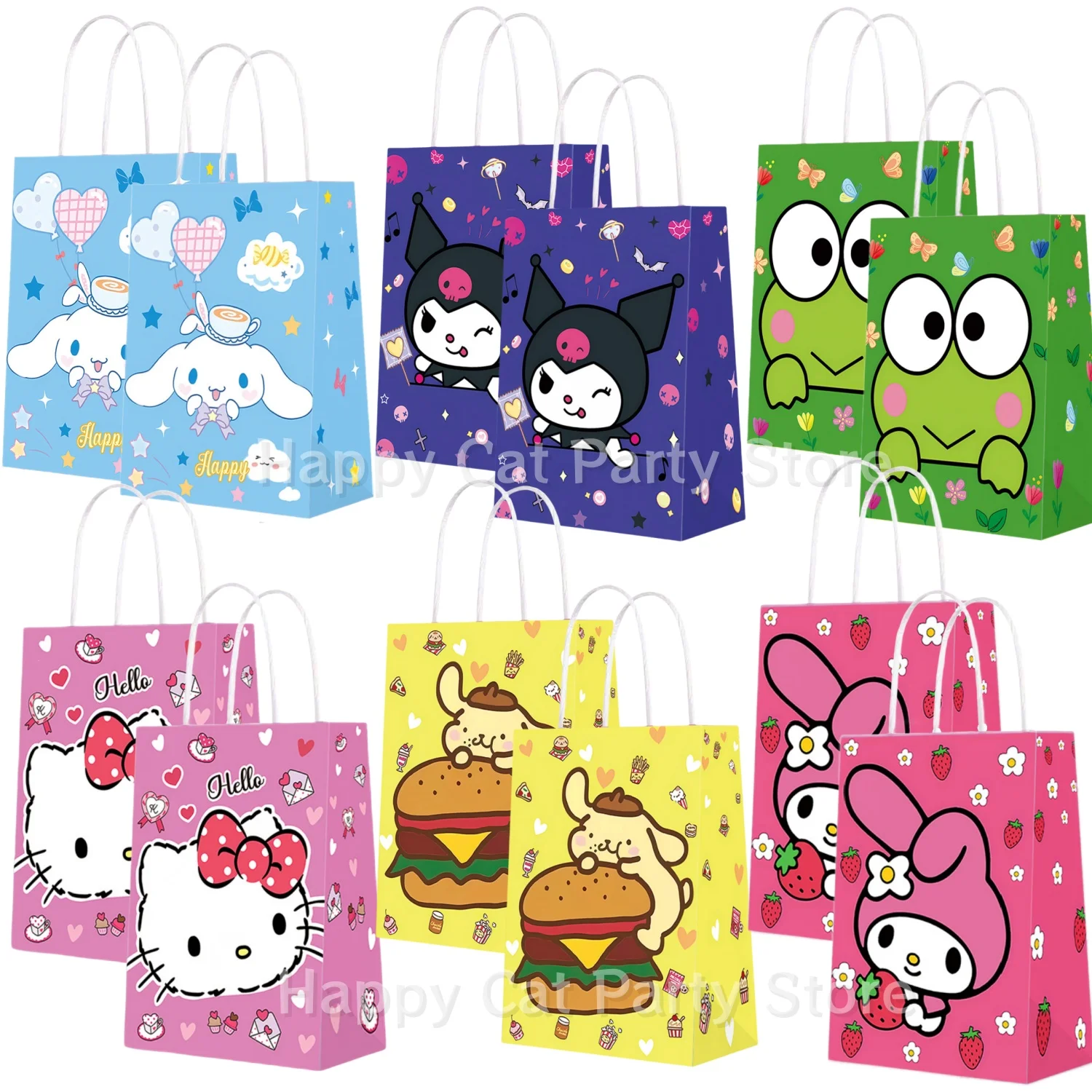 Hello Kitty Paper Gift Bags Birthday Decor Kuromi Candy Bag Cinnamoroll Goody Biscuit Package Girls Favors Gifts Party Supplies