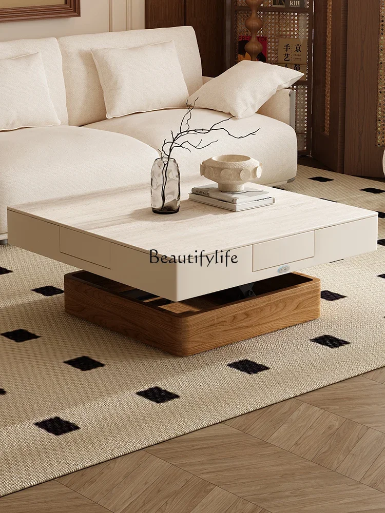 

yj32 Multifunctional rock slab coffee table lifting mahjong table integrated dual-purpose household small apartment medieval