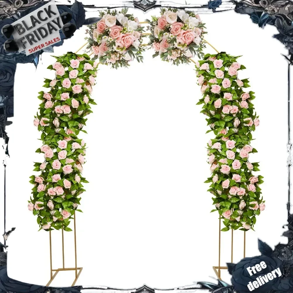 Gold Wedding Garden Arch Trellis,8.53Ft Backdrop Balloon Archway Decoration Stand with Sturdy Base,Indoor Outdoor